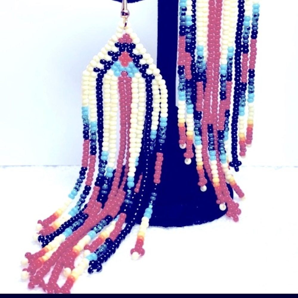 Luxury Hand Crafted Beaded Earrings Chandelier 4.5” Quality Beads Sway Boho Exec